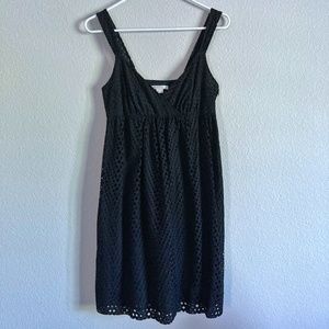 Vince V-neck Babydoll Sleeveless Black Eyelet Cotton Dress